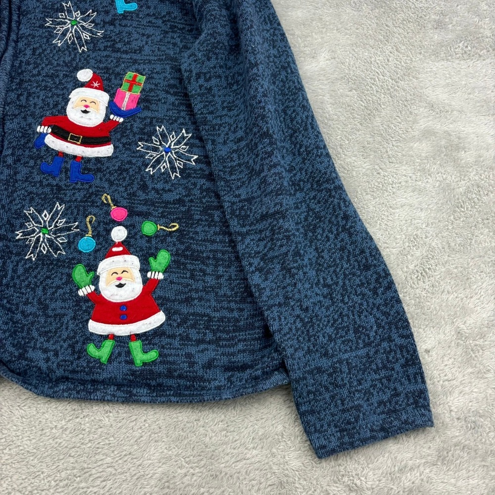 VTG Tiara International Christmas Santa Sweater Women L Blue Ramie Full Zip - Picture 5 of 16